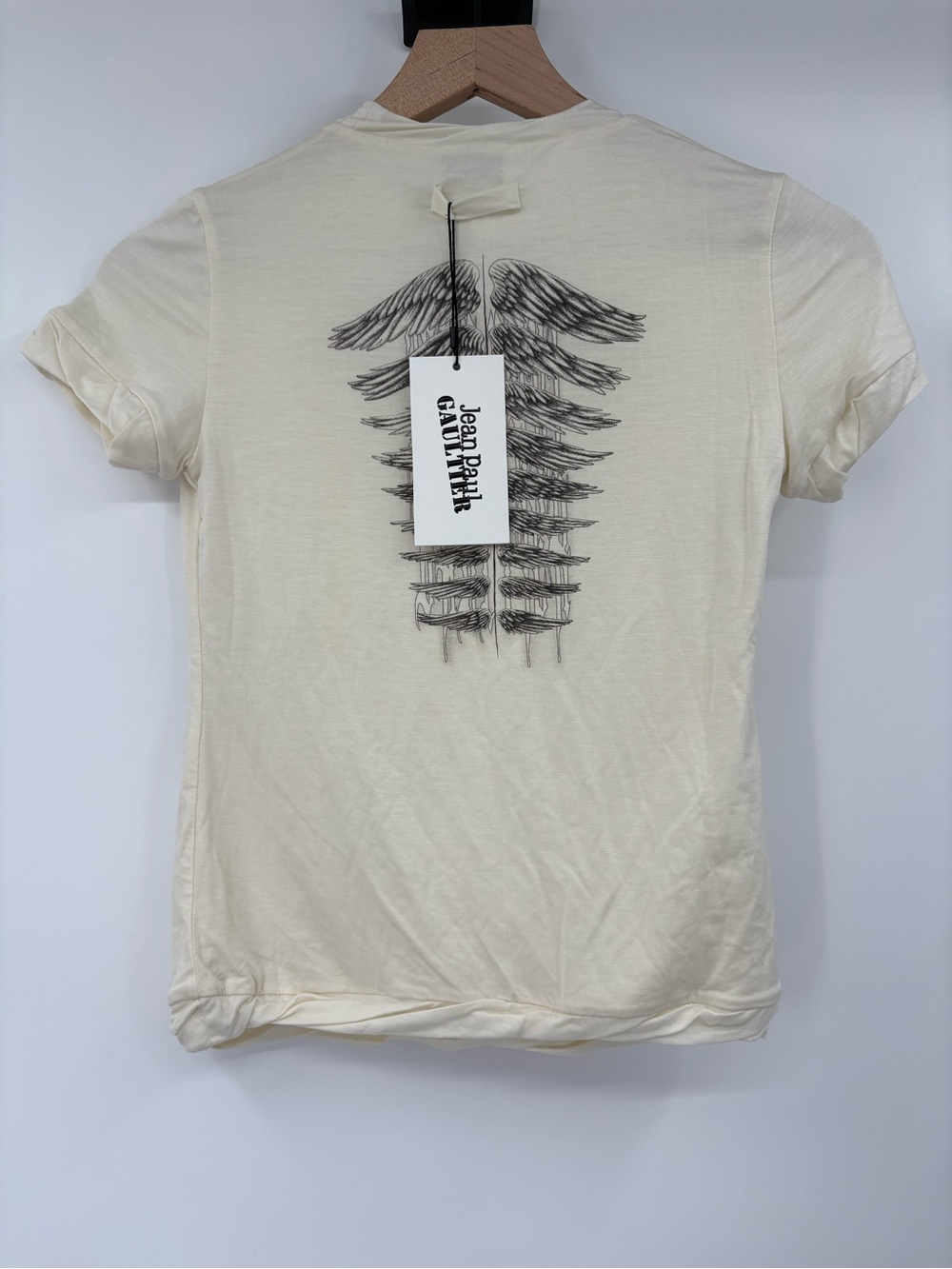 Jean Paul Gaultier Tattoo Logo Baby Tee Wings Ivory XS NWT Designer - Picture 13 of 14